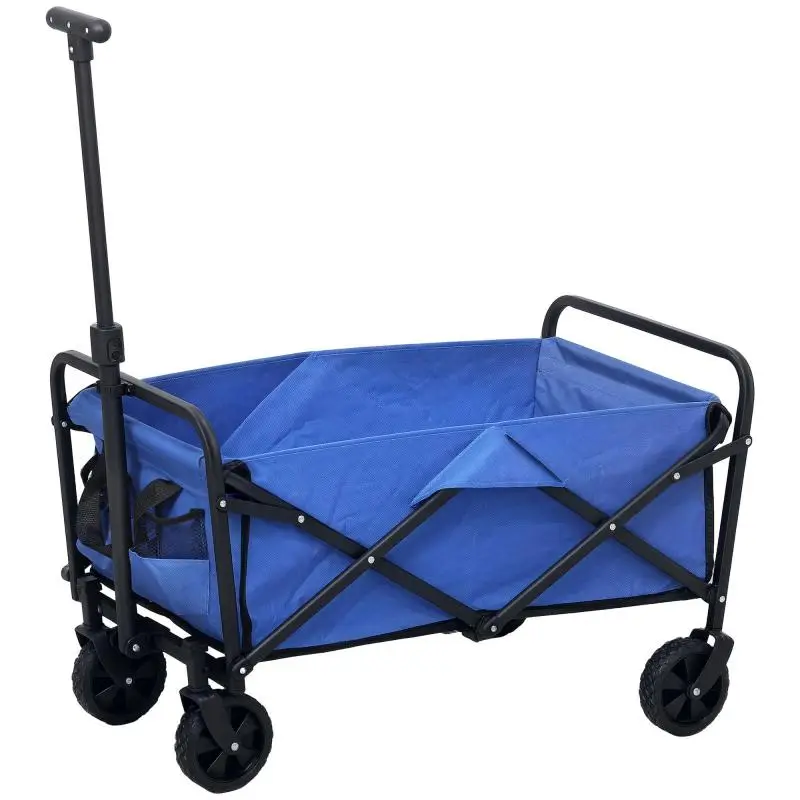 Foldable Garden Wagon with Adjustable Handle, Blue