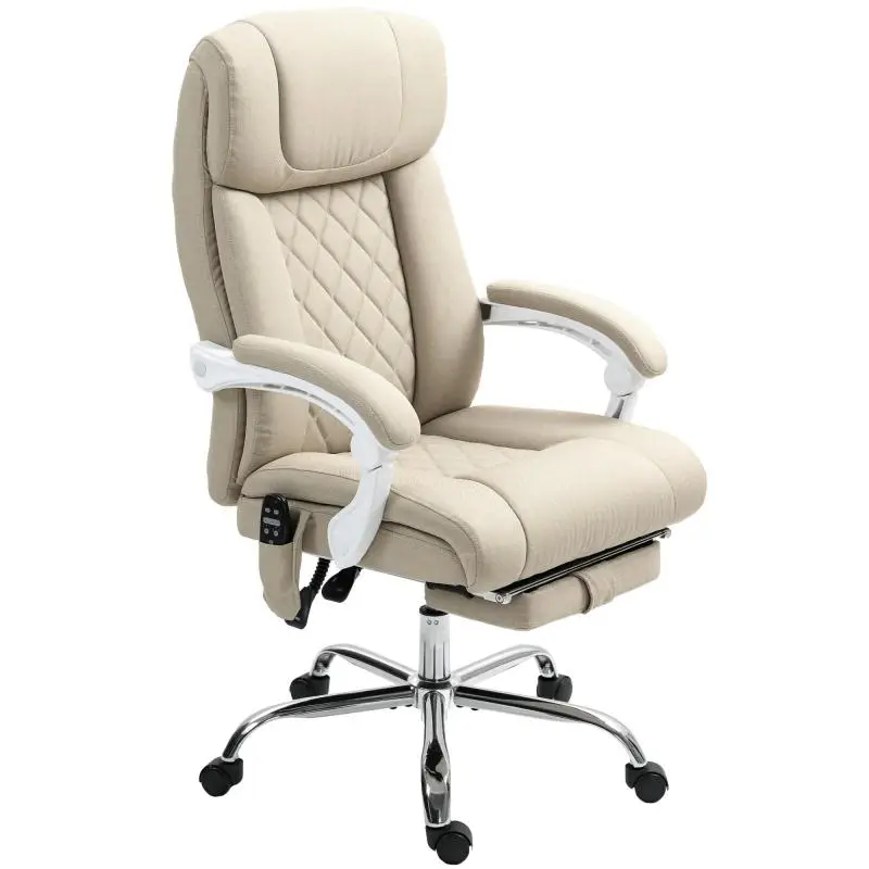 Reclining Massage Office Chair with Footrest, Beige