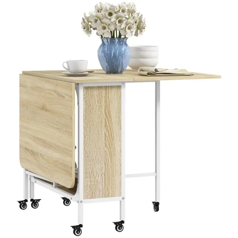 Folding Kitchen Table with Wheels, 130 cm