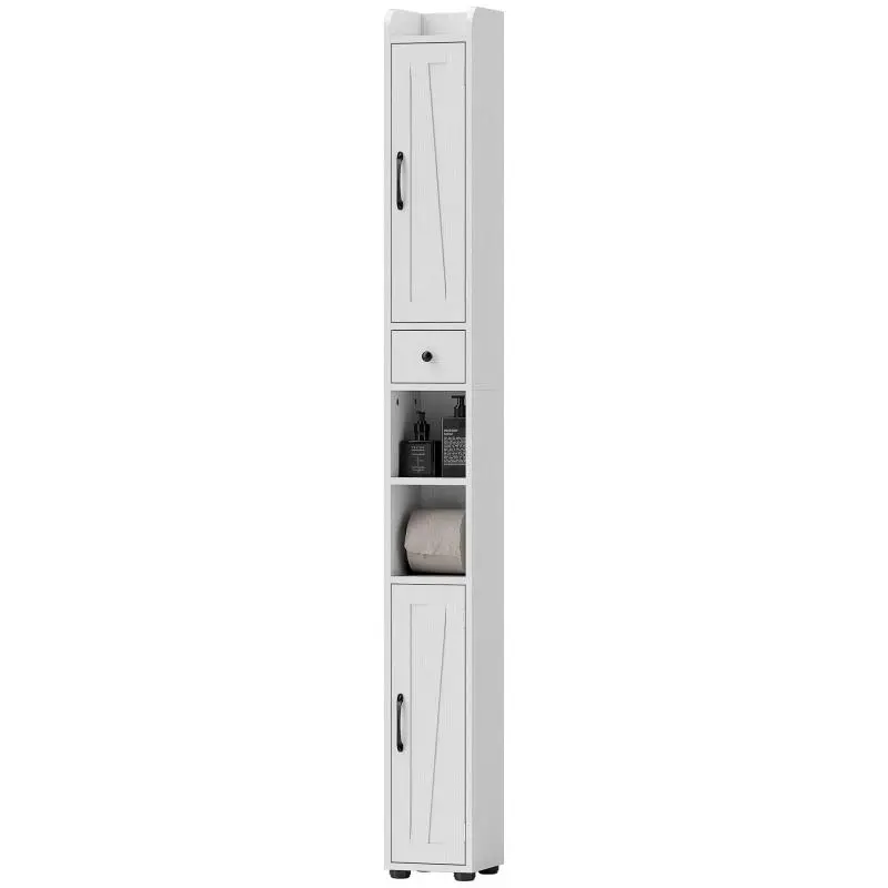 Tall Bathroom Cabinet with 2 Doors, 185 cm, White