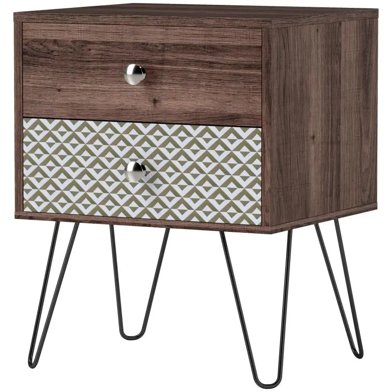 Nightstand with 2 Drawers and Steel Legs, 45 cm