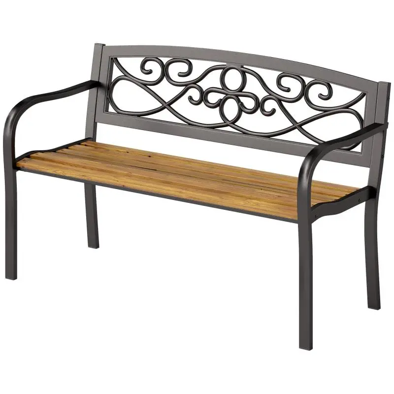2-Seater Garden Bench with Wrought-Style Backrest