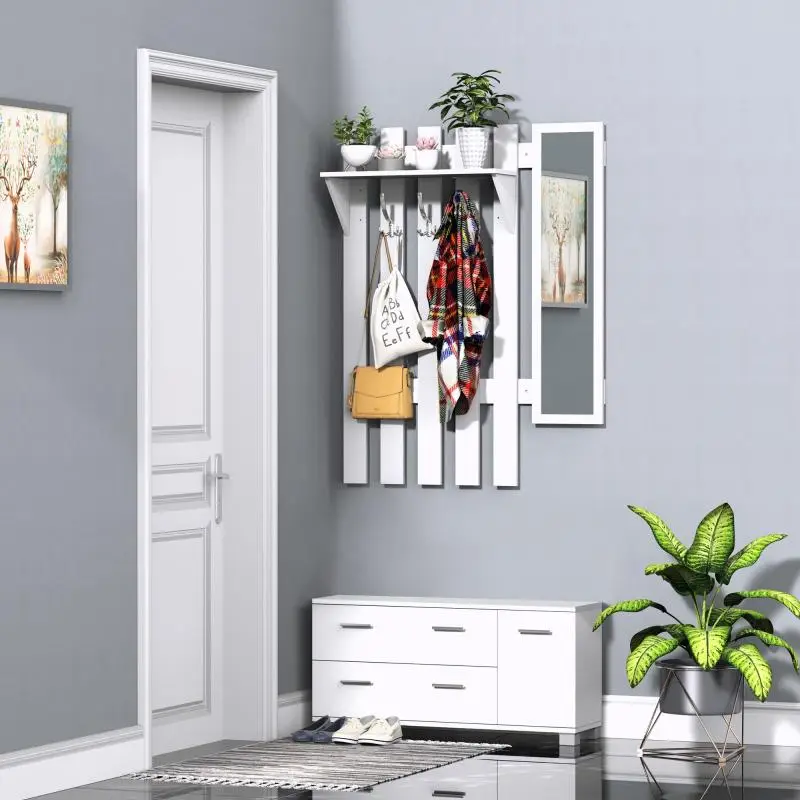 Entryway Set with Mirror, Coat Rack and Shoe Bench
