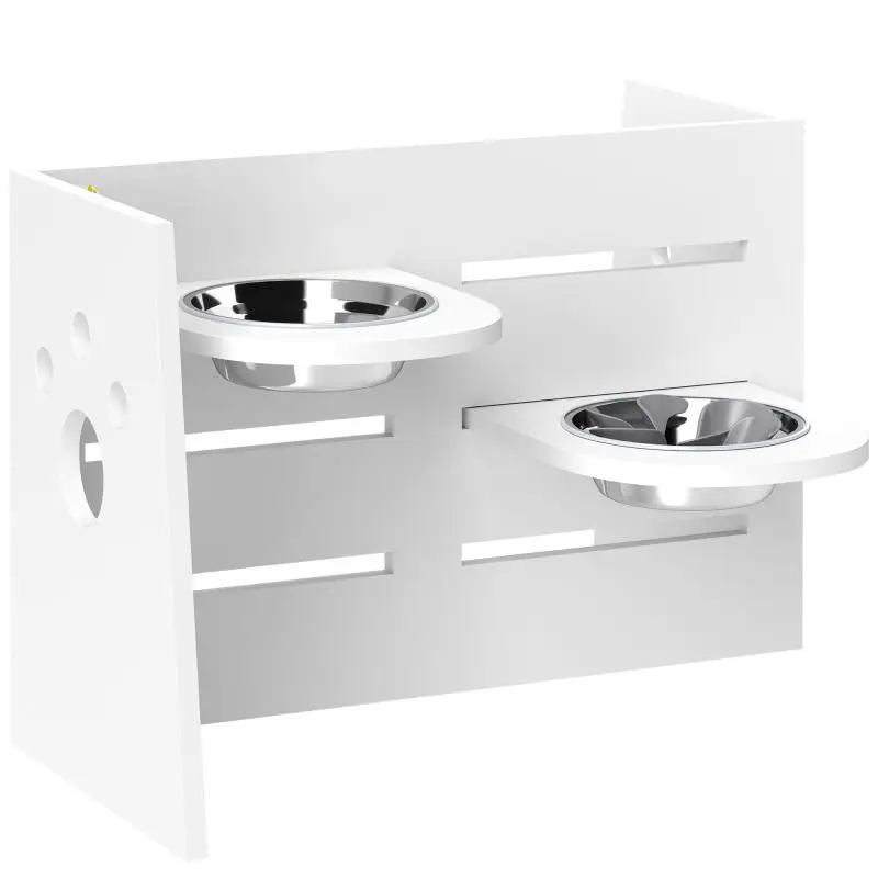 Adjustable Double Raised Dog Feeder, White