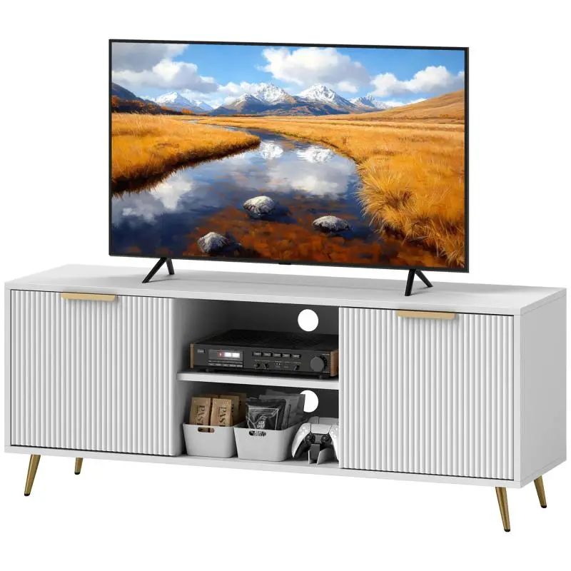 TV Stand with 2 Open Compartments and 2 Doors