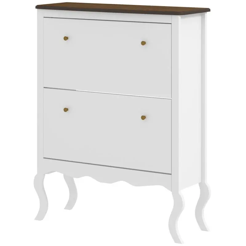Slim Shoe Cabinet with 2 Tilt-Out Drawers, 84 x 29 x 109 cm