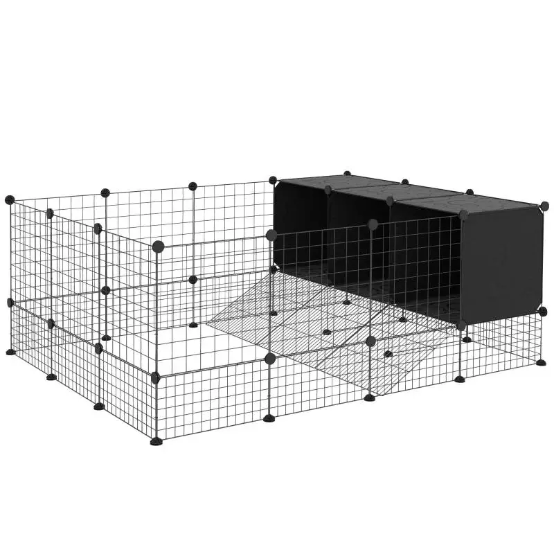 Modular Rabbit Playpen with Shelters, Black