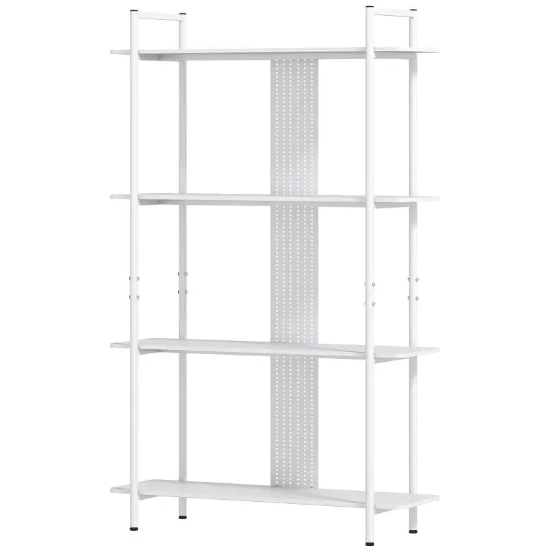 4-Tier Bookcase with Pegboard, White