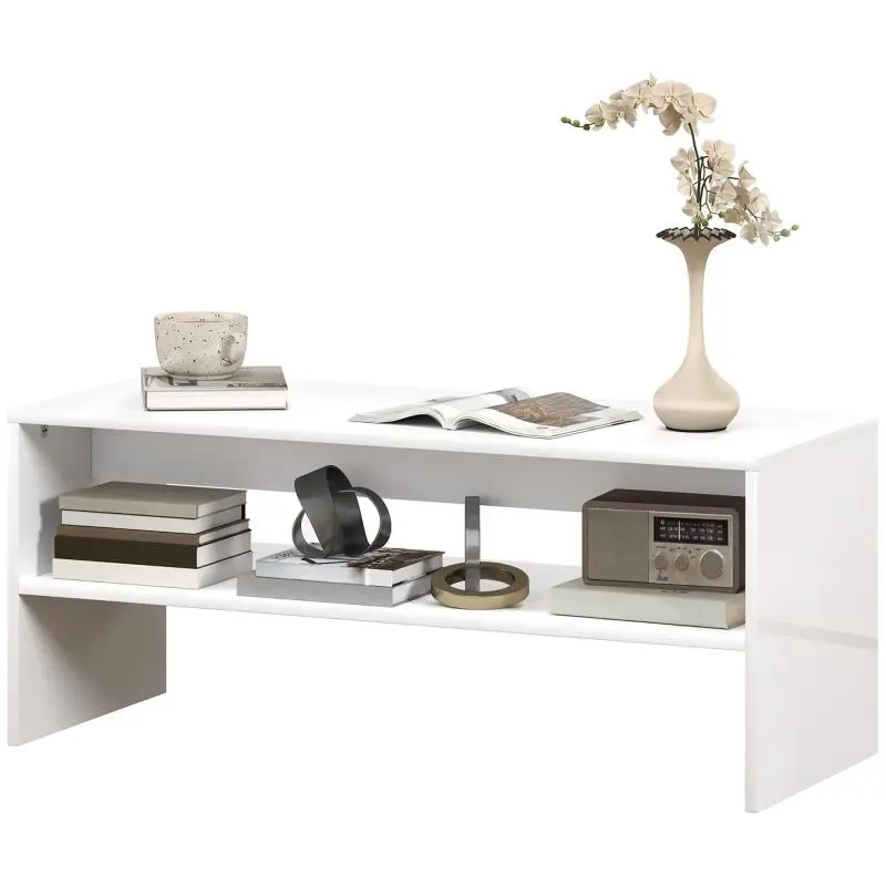 Coffee Table with Open Shelf, 100 cm, Gloss White