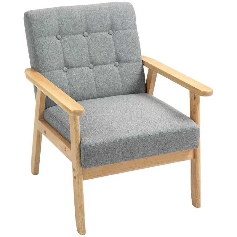 Linen-Feel Armchair with Armrests, Light Grey