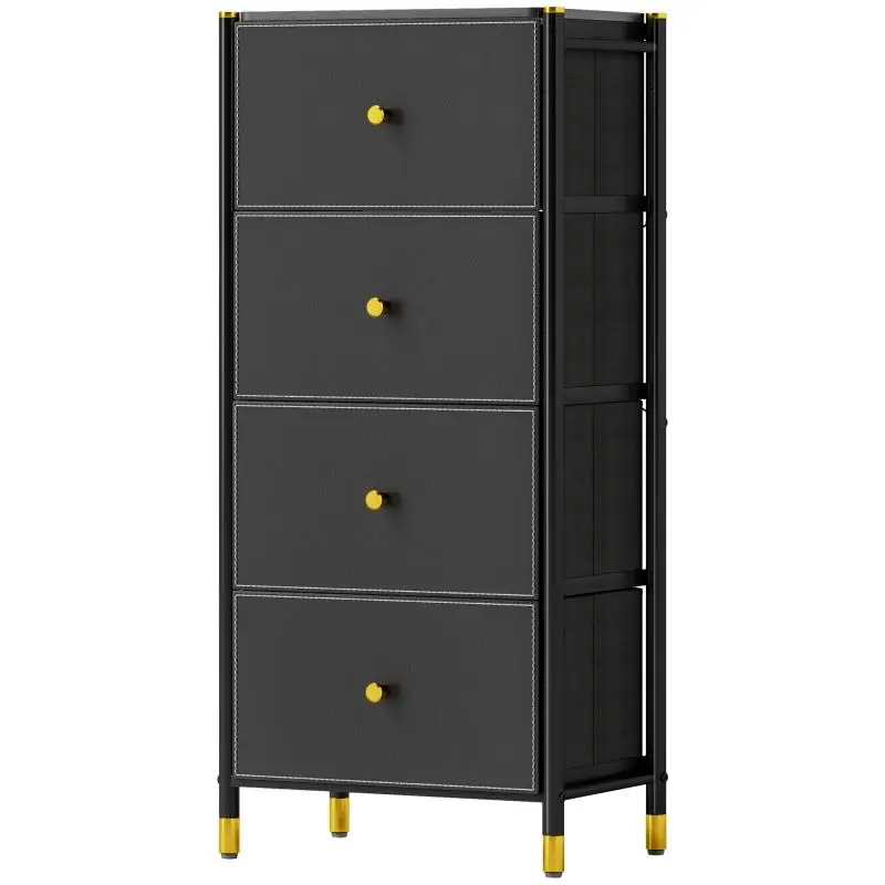 Fabric Chest of Drawers with 4 Foldable Drawers, Black