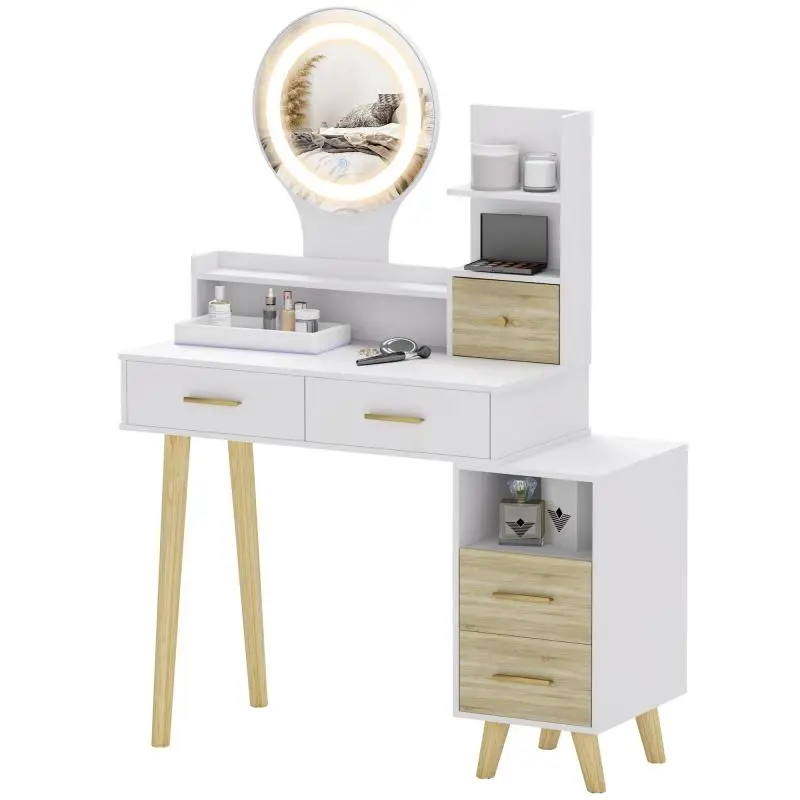 Vanity Table with Mirror and LED Lights, 100 × 44 × 137 cm