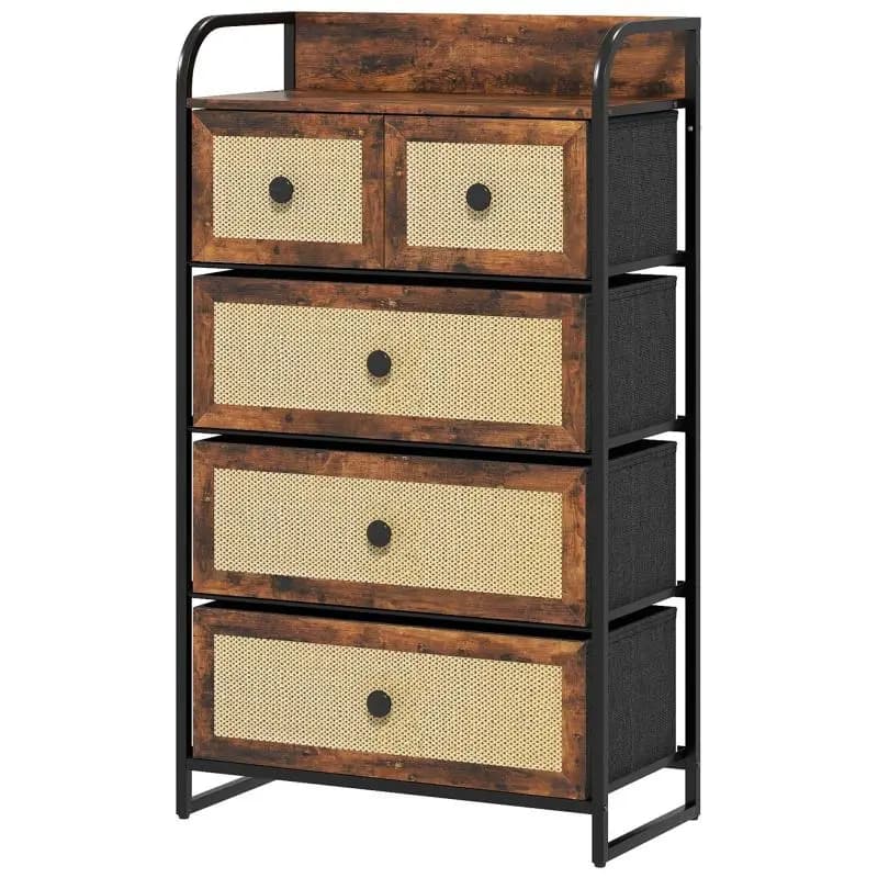 5-Drawer Dresser with Rattan Fronts, 58 cm