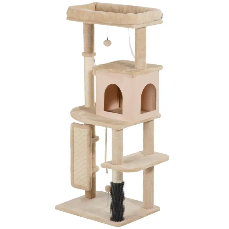 132 cm Cat Scratching Tree with Platforms and Brush