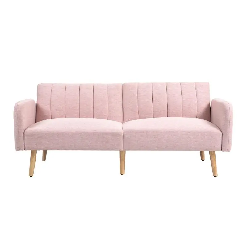2-Seater Sofa Bed with Adjustable Backrest, Pink