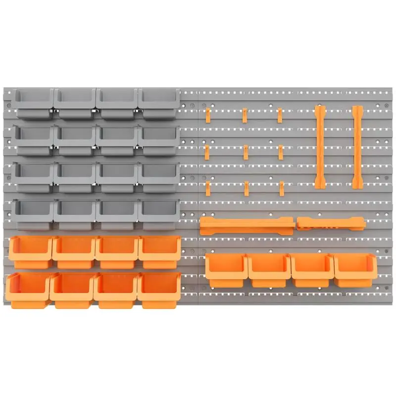 Wall-Mounted Tool Rack with 28 Bins