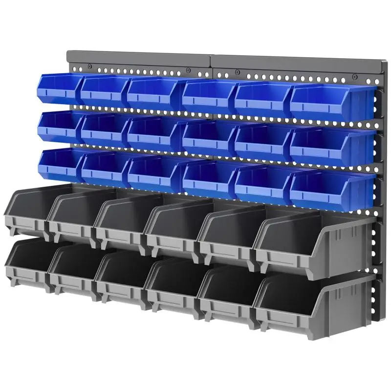 Wall-Mounted Tool Rack with 30 Bins