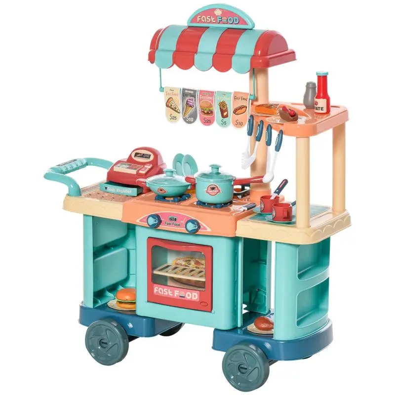 Toy Kitchen Set with Wheels and Cash Register
