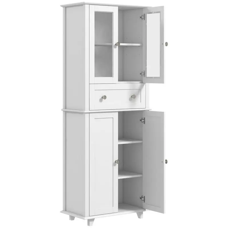 Kitchen Pantry Cabinet with Tempered Glass Doors