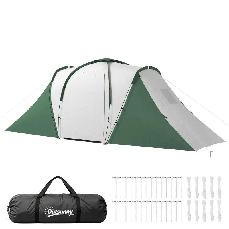 4-Person Tent with 2 Bedrooms, Waterproof, Grey/Green