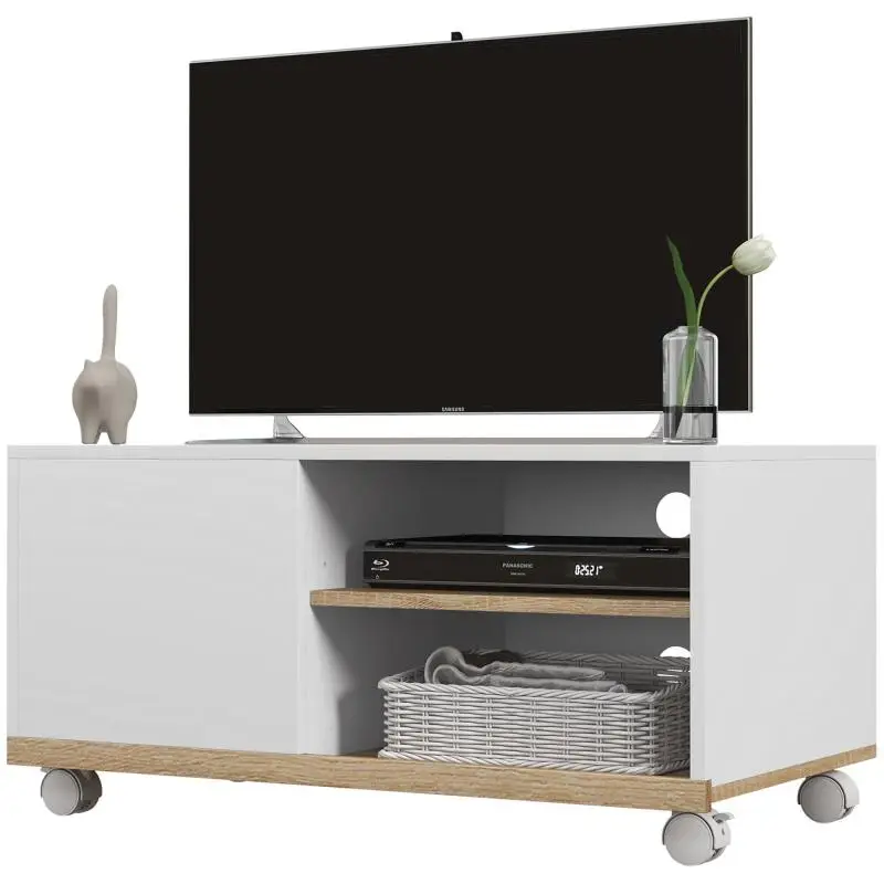 TV Stand with Wheels, 80 cm, White