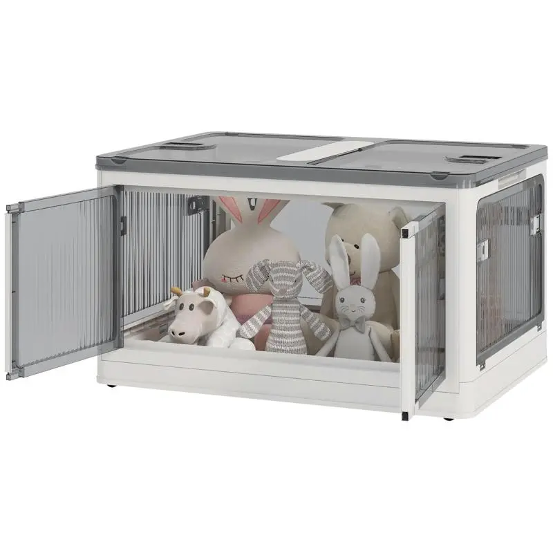69L Stackable Storage Box with Lid – Foldable Organizer Box with Wheels (60x42x34 cm, White)