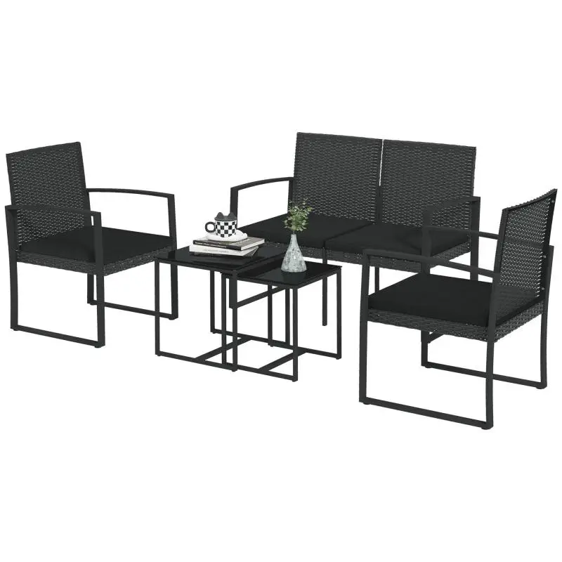 Synthetic Rattan Garden Furniture Set, 5 Piece, Black