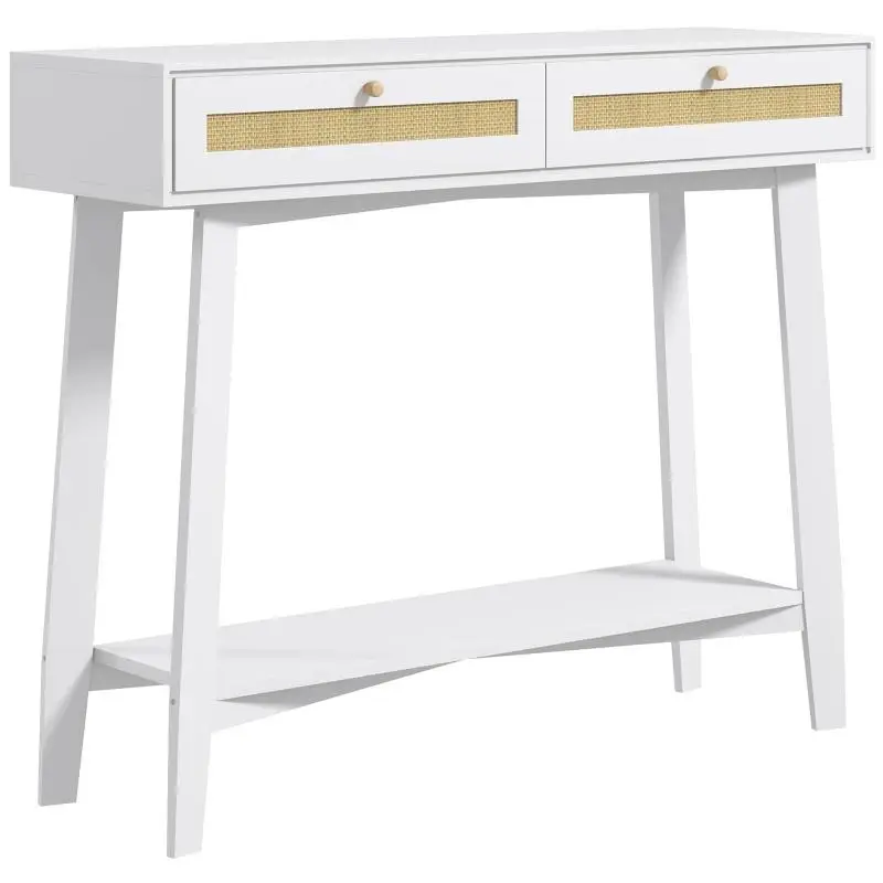 White Console Table with 2 Drawers and Shelf, 100 cm
