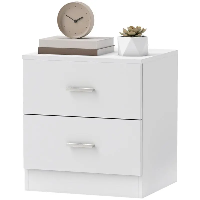 Bedside table with 2 drawers, side table for living room or bedroom, 30 kg load capacity, 45x39.5x49 cm, white