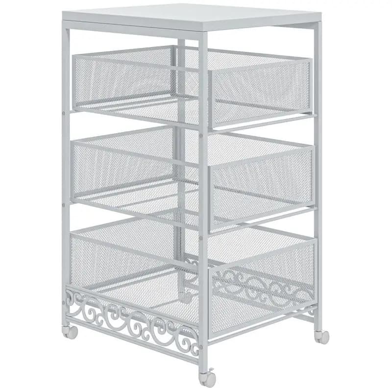 3-Tier Rolling Storage Cart, White