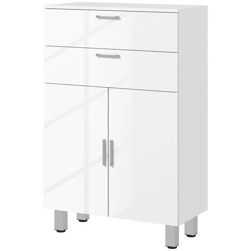 Modern Bathroom Storage Unit with 2 Drawers, Cabinet and Adjustable Shelves, Anti-Tip, 35 kg Load Capacity, 60x30x93 cm, White