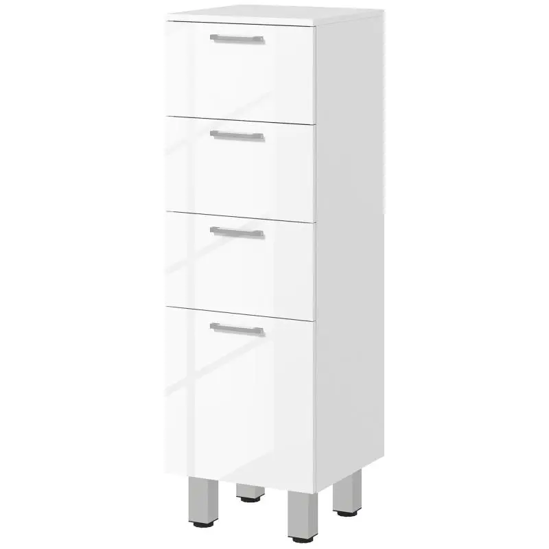 Modern Bathroom Storage Unit, Bathroom Cabinet with 4 Drawers and 4 Legs for Living Room, 30 kg Load Capacity, 30x30x93cm, Glossy White