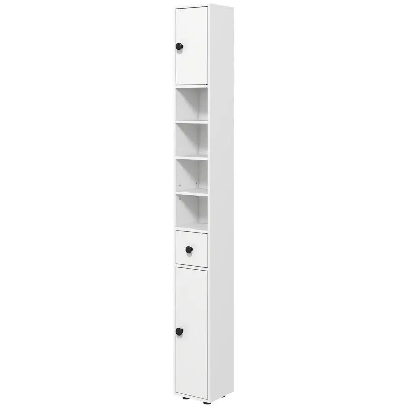 Modern Bathroom Storage Unit with 1 Drawer, 5 Shelves and 2 Cabinets for Living Room Bedroom, 30 kg Load Capacity, 20x20x180 cm, White