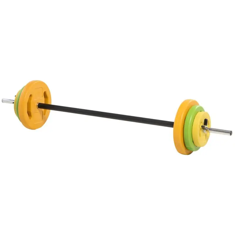 Weight Bar with 6 Weight Plates (1.5 kg, 2.5 kg, 5 kg) for Strength and Arm Training – 130x28x28 cm – Multicolor