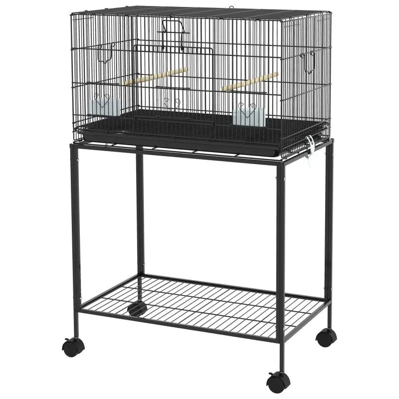 Metal Bird Cage with Wheels, 77 cm, Black