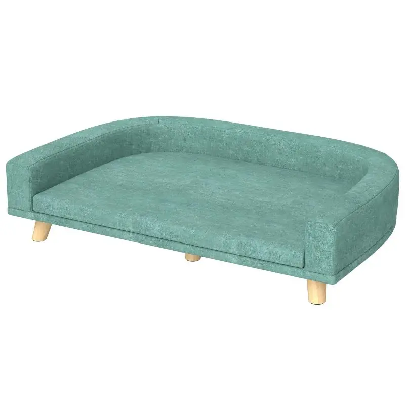 Large Dog Sofa Elevated Dog Bed with Washable Cushion and Wooden Legs Load Capacity 30 kg 98x67x25 cm Green
