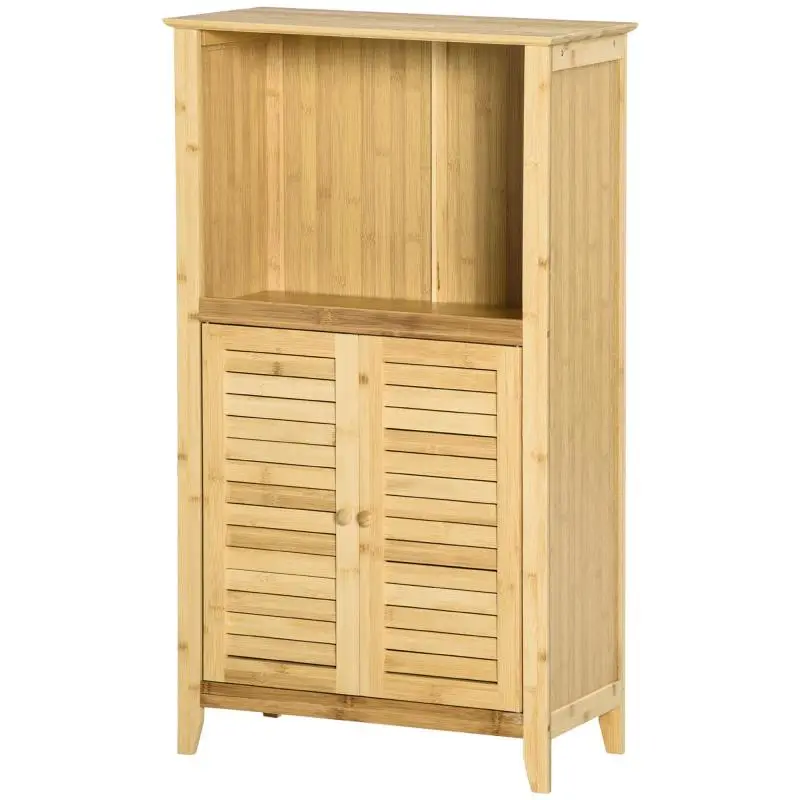 Bamboo Bathroom Cabinet with 2 Doors and Open Compartment