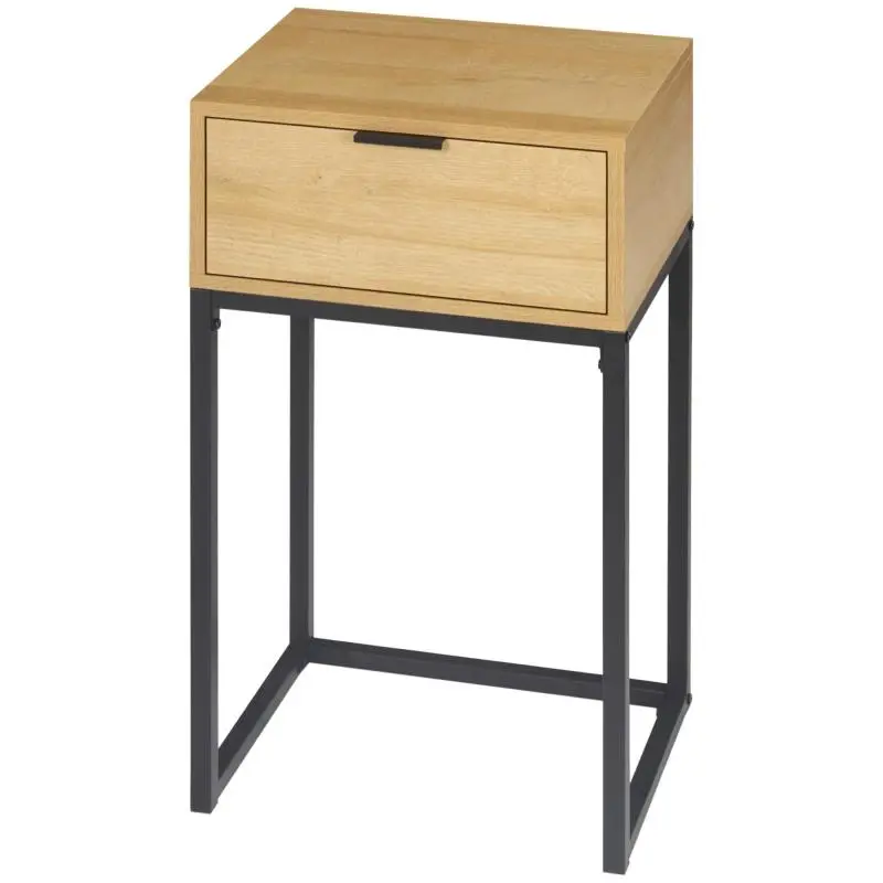 Side Table with Drawer and Steel Legs