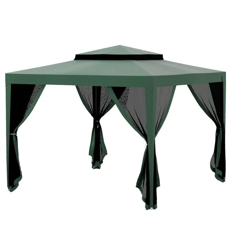 Garden Gazebo with Double Roof and Mesh Sidewalls