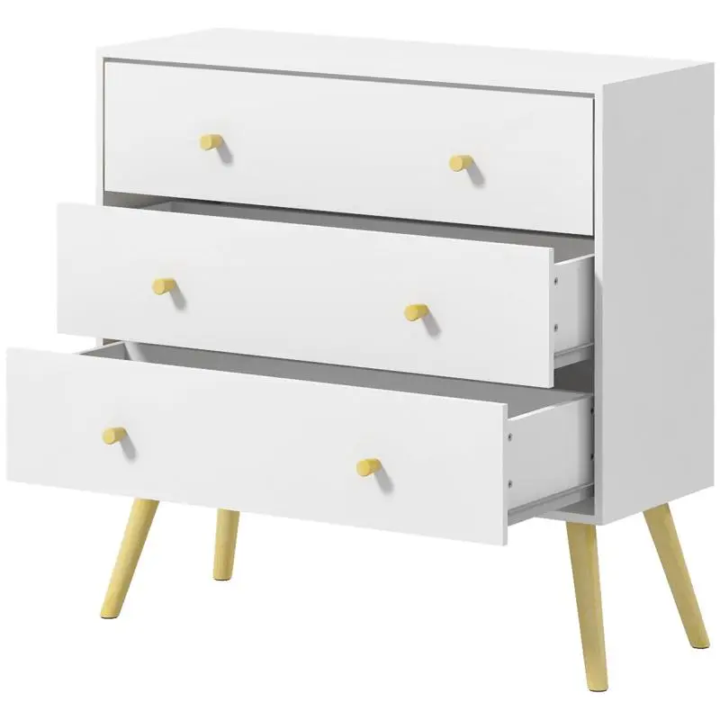 Chest of Drawers with 3 Drawers, Bedroom Chest of Drawers with Pine Wood Legs for Living Room, Office, Bedroom, 80x30x80 cm, White