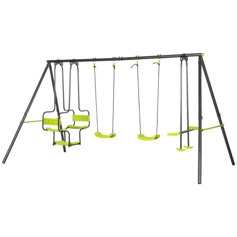 Outdoor Swing Set with 6 Seats, Green