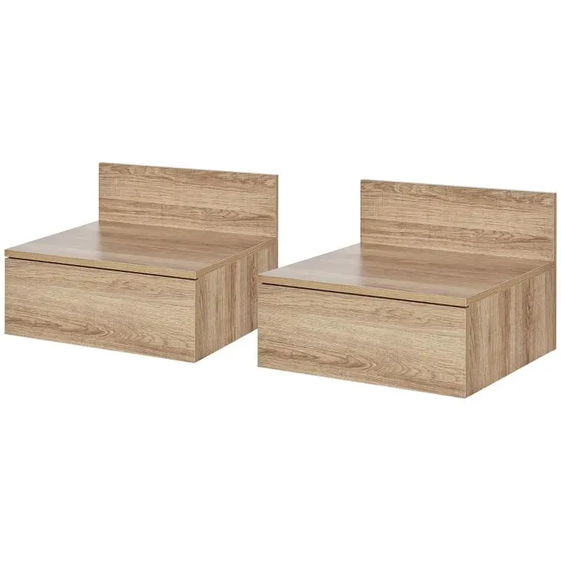 Set of 2 Floating Nightstands with Drawer, Natural