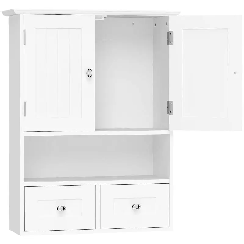 Bathroom Wall Cabinet, Hanging Bathroom Cabinet with 2 Doors and 2 Drawers for Kitchen, 50.8x17.8x66 cm, White