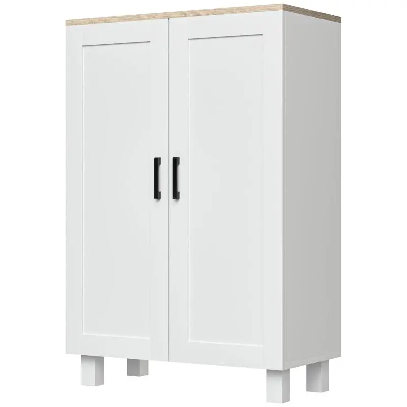 Modern Sideboard with 2 Doors, Adjustable Shelf and Raised Base for Living Room, Kitchen, Dining Room, 60x30x90 cm, White