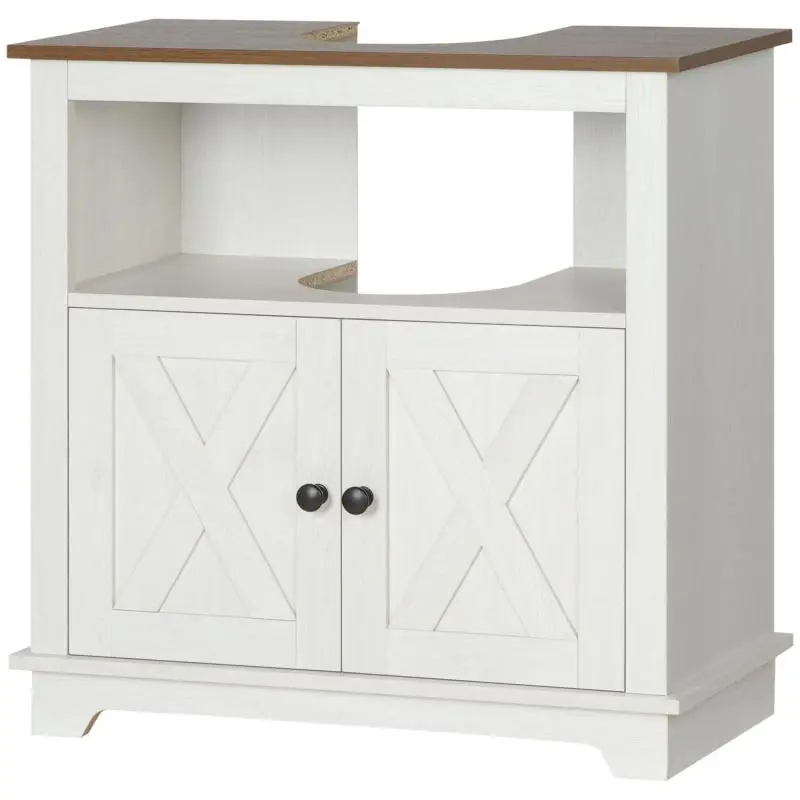 Wooden Under-Sink Cabinet, Floor Standing Bathroom Cabinet with 2 Doors, 60x30x60 cm, White