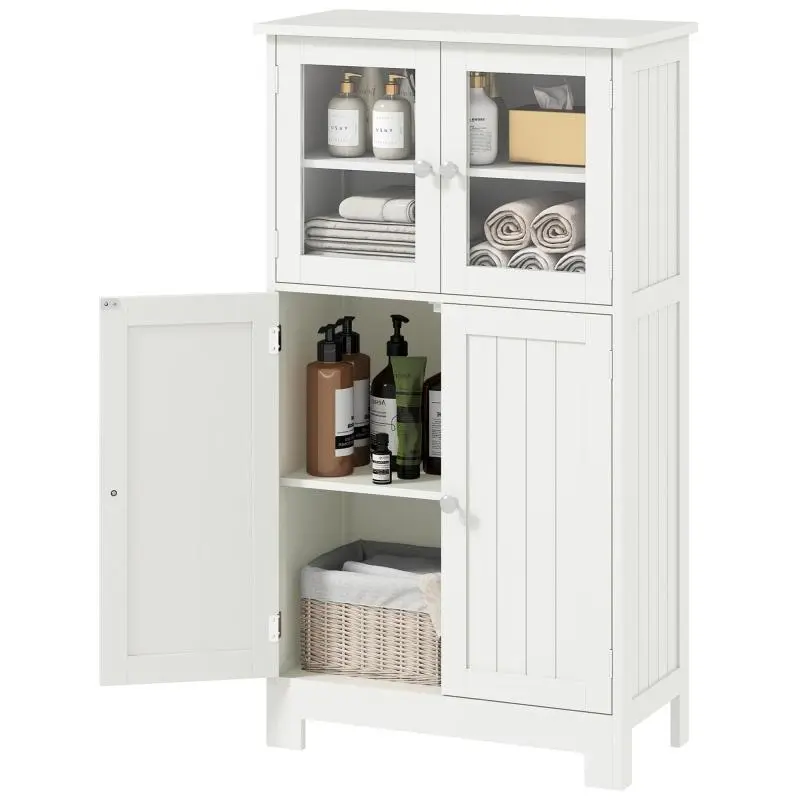 Bathroom Cabinet with Glass Doors and Adjustable Shelf, 60 cm