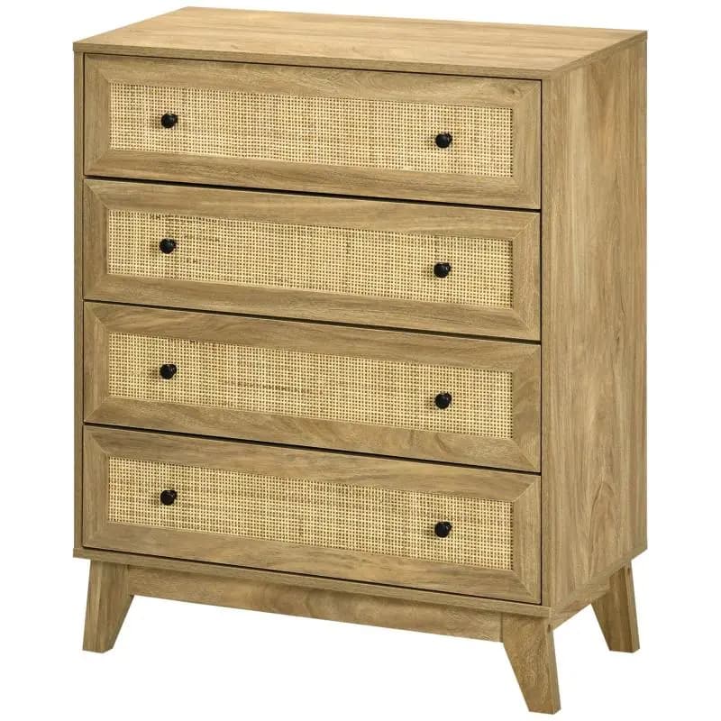 4-Drawer Chest of Drawers with Rattan Fronts, 80 cm