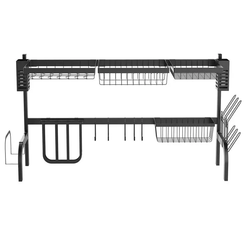 2-Tier Over-Sink Dish Rack with Cutlery Holder, Black