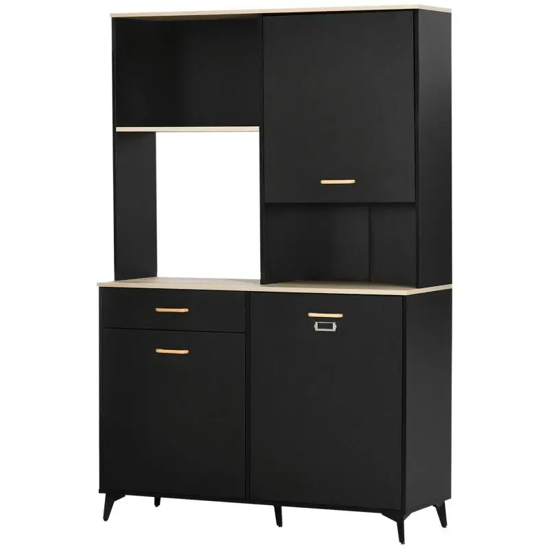 Kitchen Pantry Cabinet with Drawer and Shelves, Black