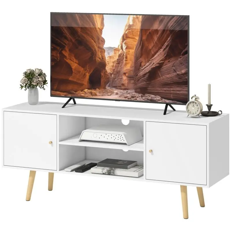 TV stand with 2 doors and 2 storage shelves for TVs up to 55 inches, 120x34x50 cm, white